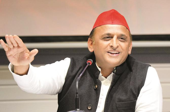 Akhilesh Yadav addressing the media after the National Assembly.